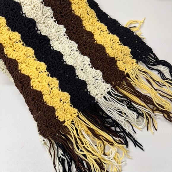 Large Handmade Crochet Throw Blanket Yellow Brown Black 53 X 58 Accent Decor - Picture 1 of 6